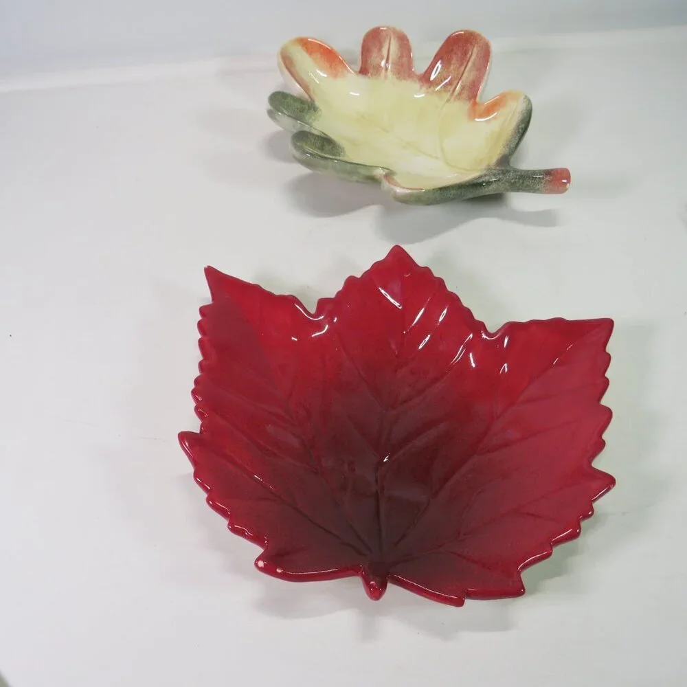 Ceramic (2) Leaf Plates Leaves Trinket Dish Fall Autumn Decor